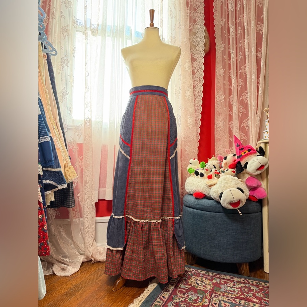Jessica’s gunnies Gunne Sax plaid ruffle maxi skirt size 7